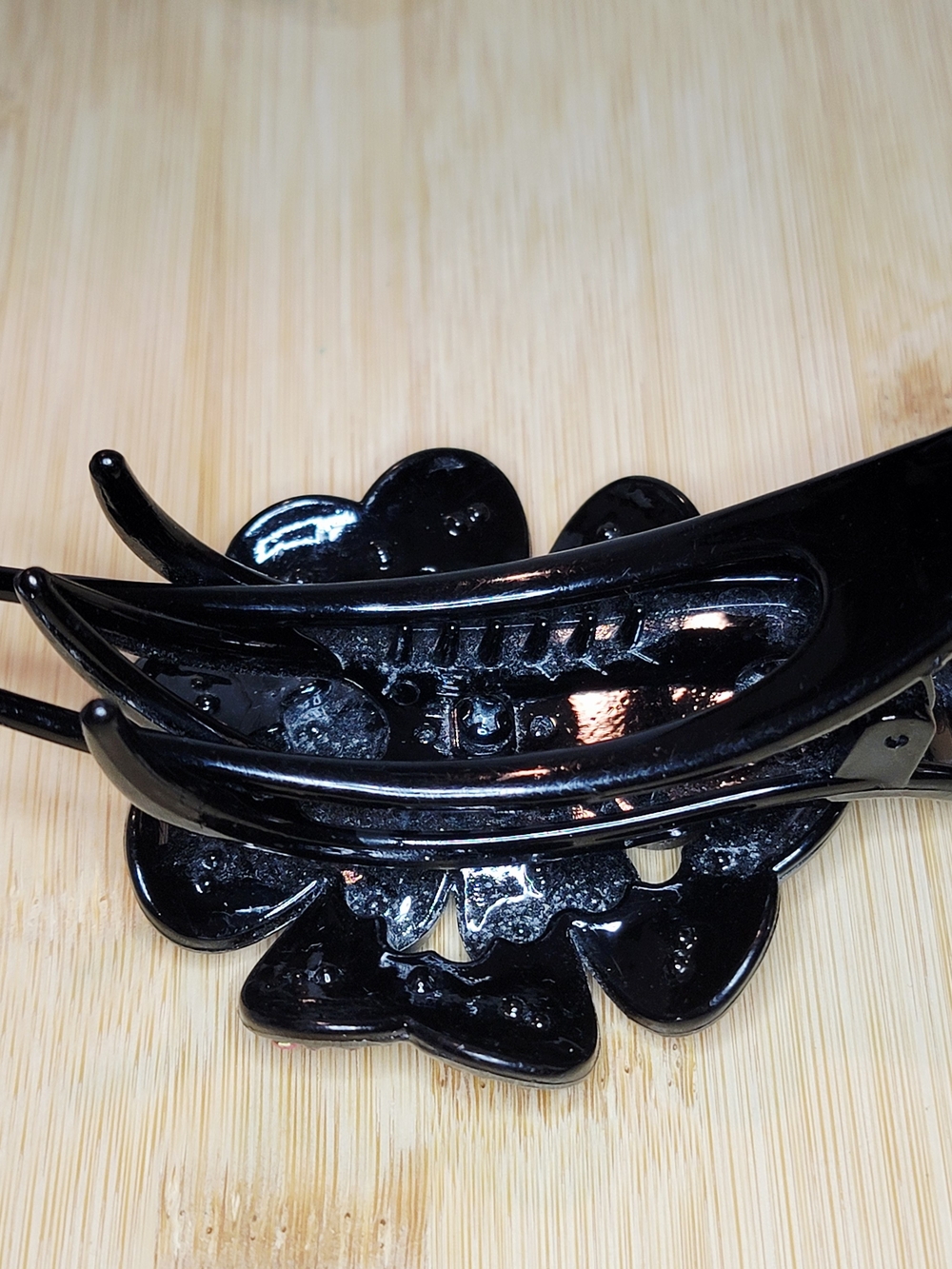 Y2K Rhinestone Butterfly Hair Clip Black Acrylic Amber Crystal AB Barrette - Picture 5 of 5